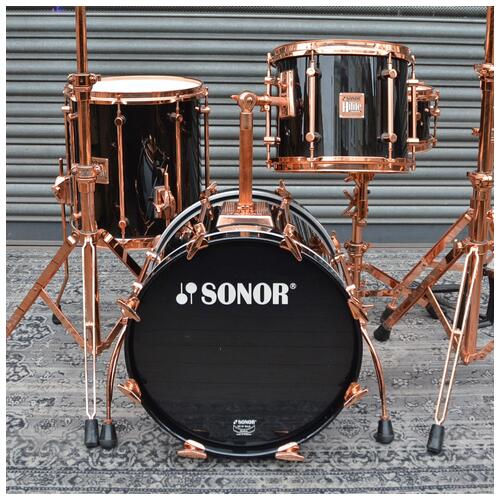 Image 2 - Sonor 12", 14", 18" Hilite Exclusive with 14" Snare in Black Lacquer with Copper Hardware *2nd Hand*