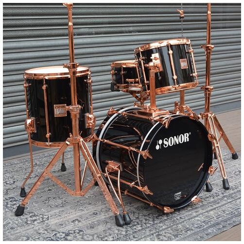 Sonor 12", 14", 18" Hilite Exclusive with 14" Snare in Black Lacquer with Copper Hardware *2nd Hand*